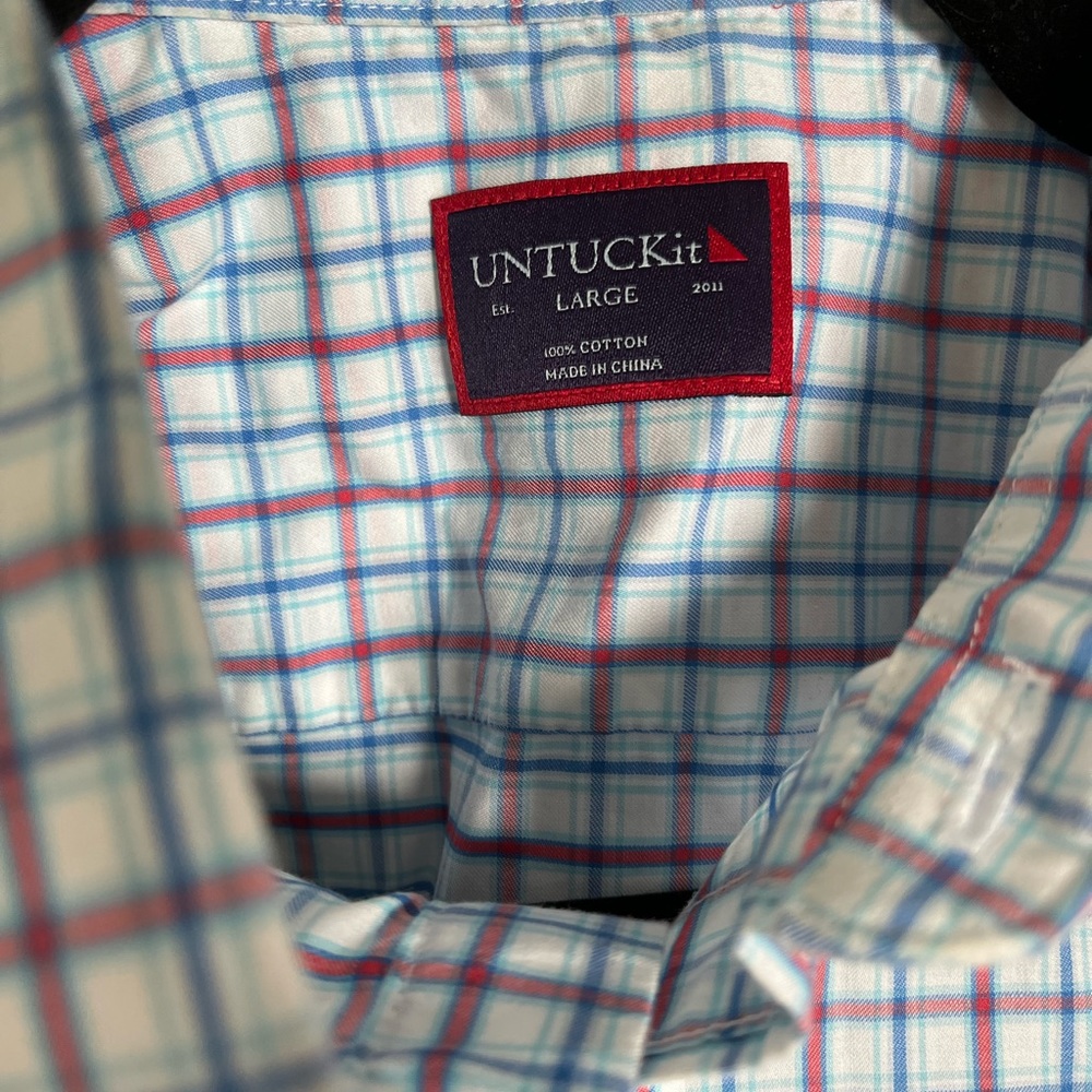 UNTUCKit Shirt Men's L 100 Cotton Long Sleeve Button Down Checkered Multicolor✅ - Picture 3 of 3